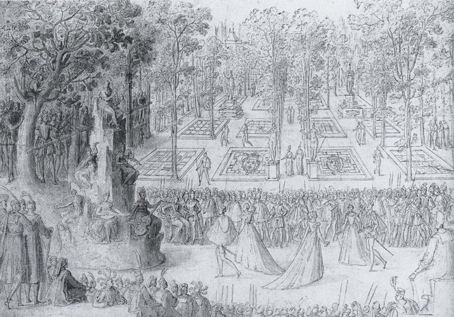 Court ball following the Ballet of the Provinces of France with a view to gthe gardens of the Tuileries